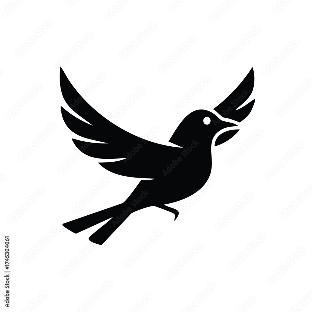 Fototapeta premium Soaring Bird Silhouette with Stylized Wings Illustration