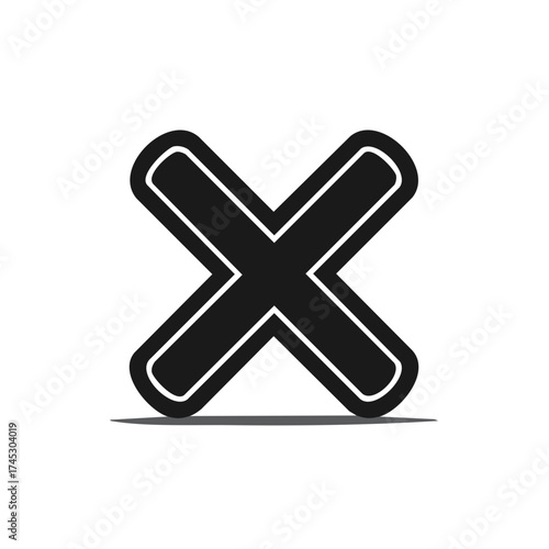 Bold Black X Symbol with White Outline, Isolated Checkmark Negative Choice