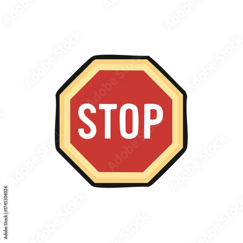 Cartoon Stop Sign Red Octagonal Warning Symbol Doodle Illustration