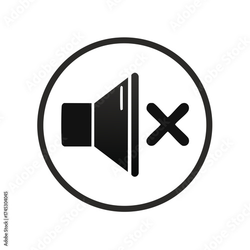 Mute Icon, Sound Off Symbol. Black Speaker with X Marks No Sound. Vector illustration