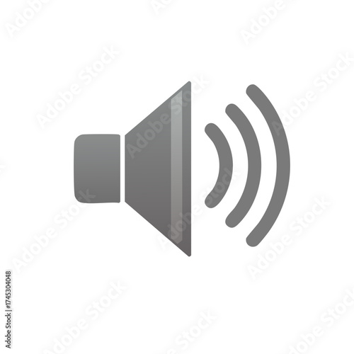 Icon of a gray loudspeaker with sound waves, audio concept.