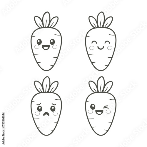 CARROT CHARACTERS COLORING PAGE | Simple Vegetable Line Art Activity for Kids and Preschoolers | Funny Food Outline Sheet