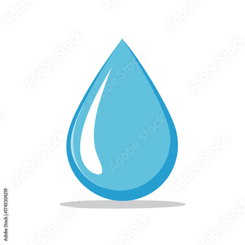 Single Blue Water Drop Illustration with Reflection Clean Isolated Design
