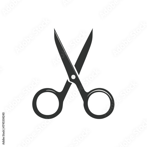 Black open scissors icon vector illustration for cutting hair fabric paper craft supplies