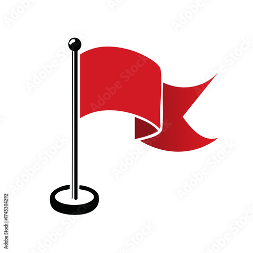 Red flag on a pole icon vector illustration for success achievement or golf target marker