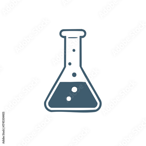 Scientific laboratory flask with blue liquid and bubbles for chemistry research and experimentation