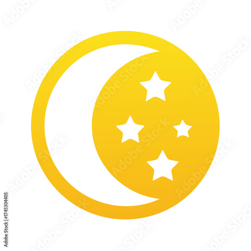 Golden Crescent Moon and Stars Symbol for Ramadan or Night Sky Concept
