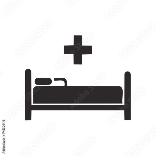 Hospital or Healthcare Icon with Bed and Medical Cross Symbol