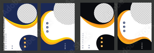 Corporate Business Flyer Template 2025. Modern Yellow Wave Vector Layout with Circular Photo Placeholder and Marketing Icons for Branding and Promotion