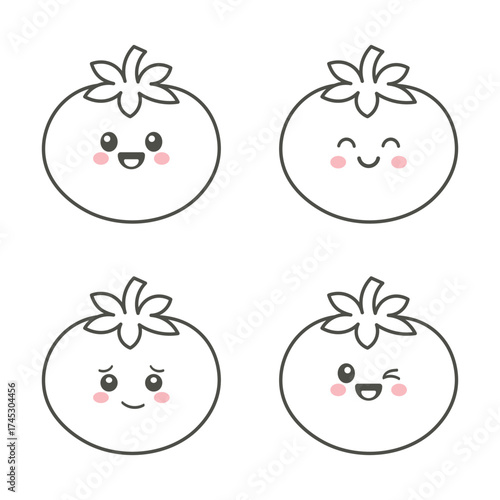 CUTE TOMATO FACES COLORING PAGE | Simple Fruit and Vegetable Line Art Outline for Kids | Kawaii Food Character Activity