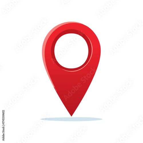 Red 3D map location pin icon with shadow for navigation and destination