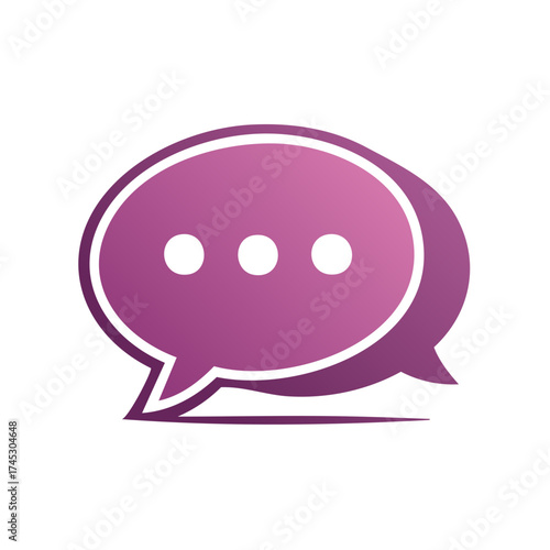 Speech bubble icon with ellipses. Social media communication symbol. Messaging and chatting concept. Purple color vector illustration.