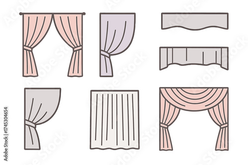 Diverse set of window curtains and drapery styles for home interior decoration