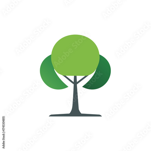 Minimalist tree illustration with a dark trunk and bright green foliage simple vector