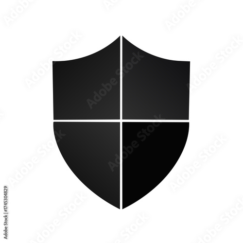 Black shield icon divided into four quadrants symbolizing protection, defense, and digital security.