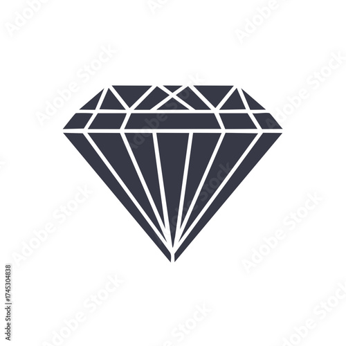 Classic Diamond Gemstone Silhouette Icon Faceted Crystal Geometric Shape