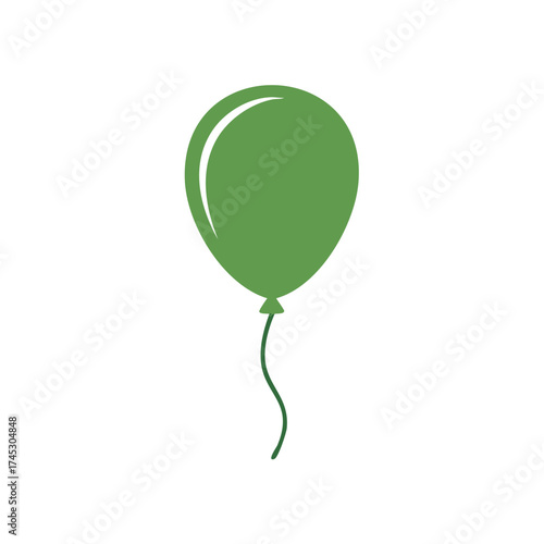 A single green balloon with a flowing string against a white background celebrates buoyancy and simple joy