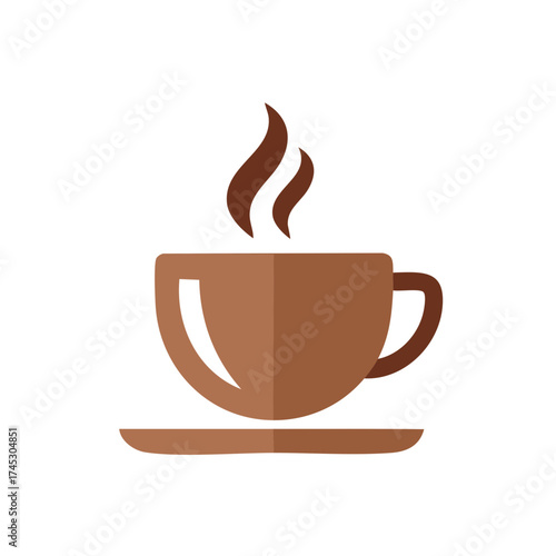 Steaming hot coffee cup icon on a saucer minimalist flat vector design for cafe menu