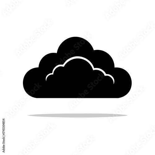 Isolated Cloud Icon Simple Black Cloud with Shadow Weather Element