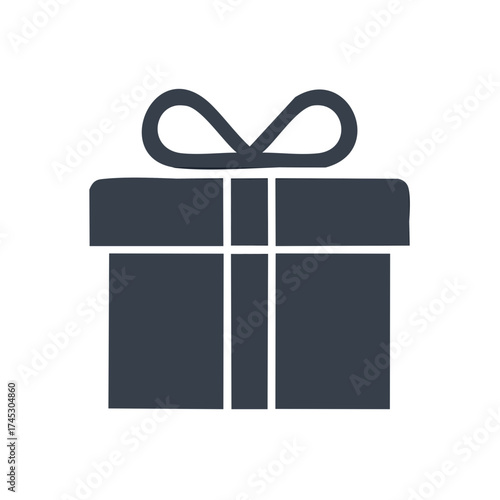 Simple dark blue gift box icon with ribbon and bow, isolated on white