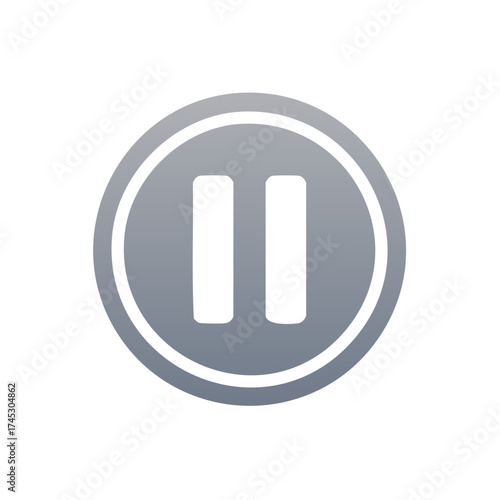 Modern silver pause symbol encased in a circular frame icon for multimedia interface design