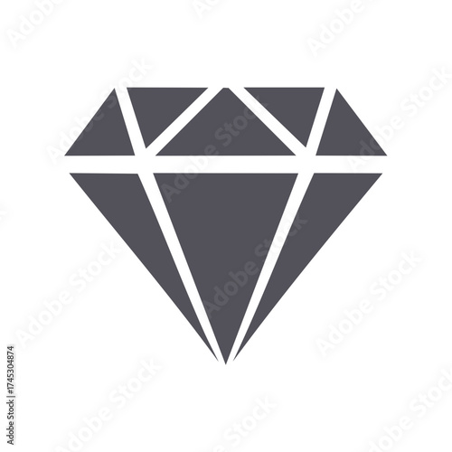 Geometric illustration of a sparkling diamond gemstone in gray.