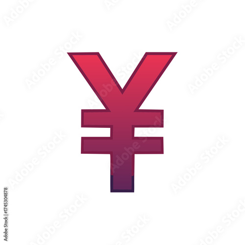 Vibrant red to purple gradient Yen Yuan currency symbol for financial concepts and global economy