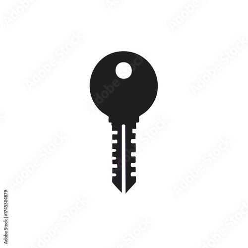 Black Key Silhouette Isolated on White Background