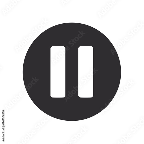 Simple black circle icon with two white vertical bars representing a pause symbol for media playback and control