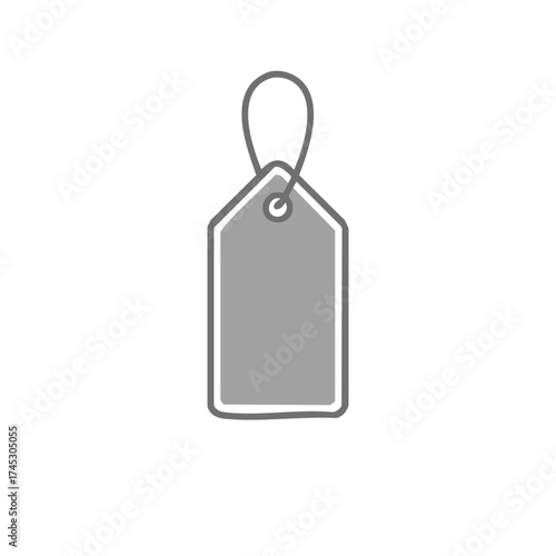 Illustration of a Blank Gray Price Tag or Label Hanging from a String for Product Pricing