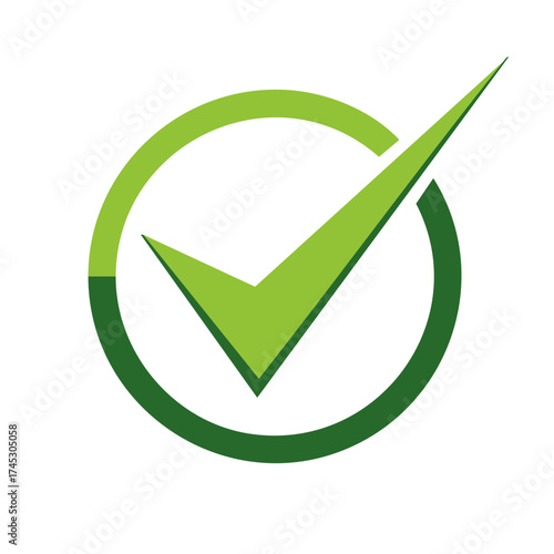 Green Check Mark Icon Inside a Circle, Symbol of Approval or Validation, Simple Vector Illustration