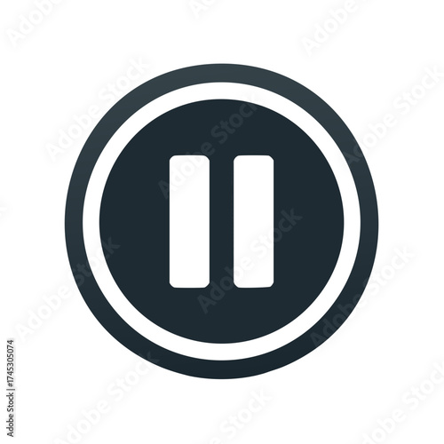 Pause Button Symbol in Dark Circle Design Graphic Stop Media, Music, Sound Interface Vector