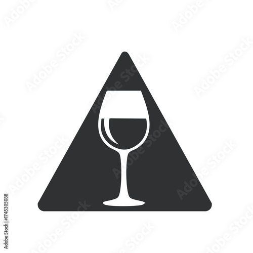 Wine Glass Silhouette in Triangle, Warning Symbol, Alcohol Beverage Sign