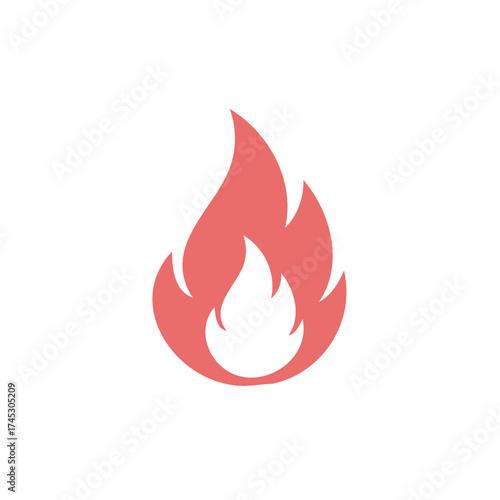 Stylized Coral Red Fire Flame Icon and Symbol for Heat and Energy