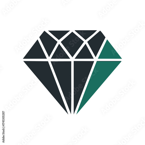 Modern Geometric Diamond Illustration with Dark and Teal Green Sections
