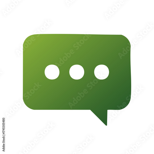 Green chat bubble icon with ellipsis dots for messaging and communication symbol. Flat design vector graphic.