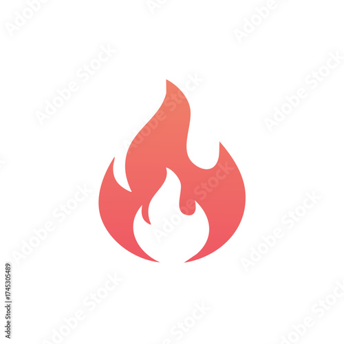 Stylized orange and red flame illustration of burning fire for logo or icon design element.