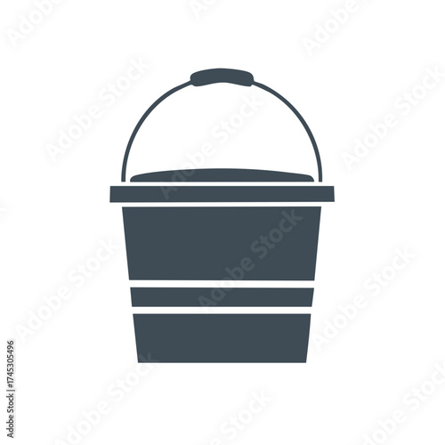 Simple silhouette illustration of a bucket with a handle in a minimalist style