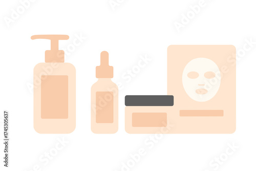 Collection of beauty and cosmetic products for skin treatment in soft neutral colors