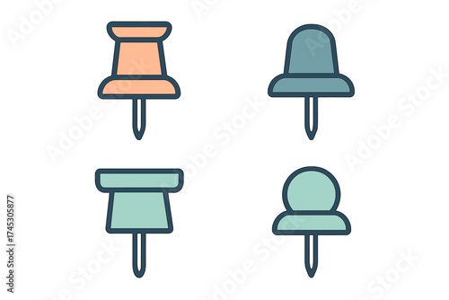 Set of colorful pushpin icons in various geometric shapes for office and map markers
