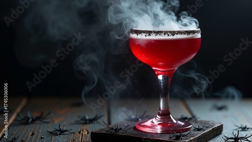Spooky Red Halloween Cocktail with Dry Ice Smoke – Festive Party Drink.