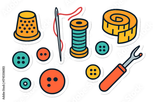 Colorful collection of essential sewing and tailoring supplies and tools