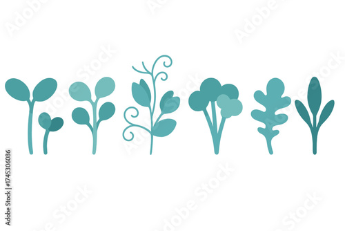 Stylized set of green sprouts and leaves for organic food and nature concepts