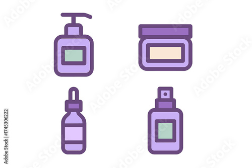 Collection of cosmetic product containers pump bottle jar dropper spray