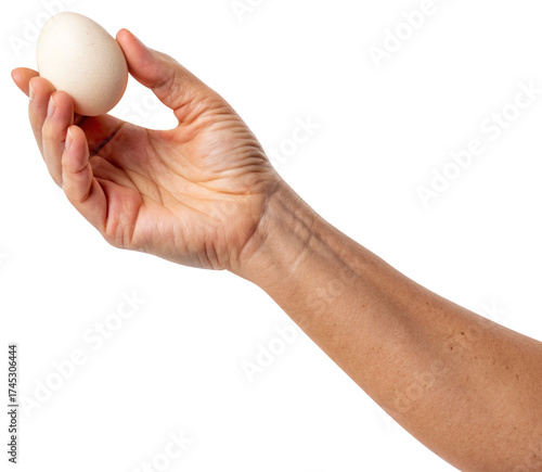 hand holding with egg white background