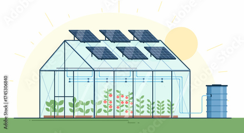 Innovative Greenhouse Featuring Solar Panels And Automated Watering System