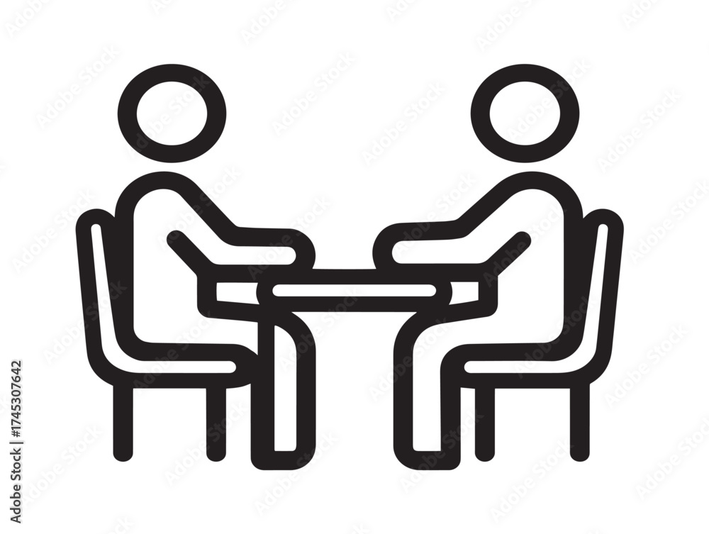 Fototapeta premium Interview icon 2D vector line art for conversation and meeting process