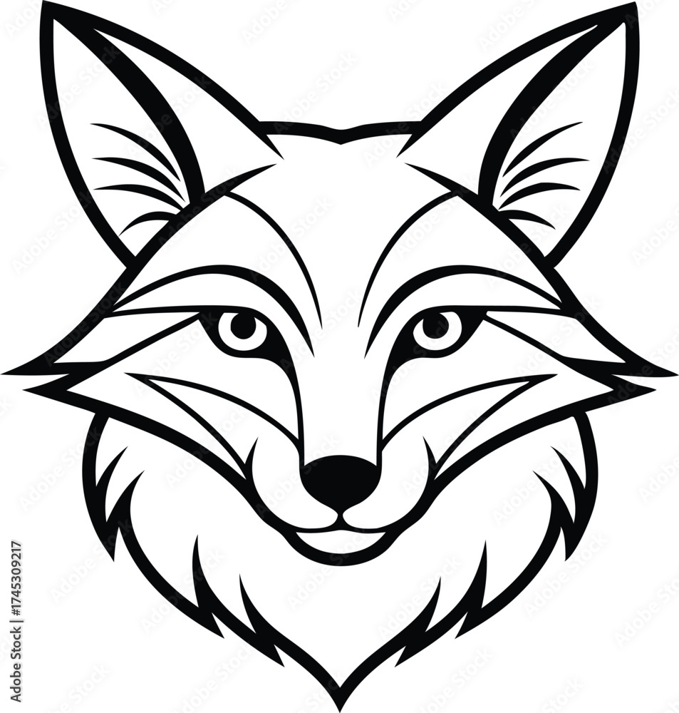 Obraz premium Fox Head Outline Vector Logo Icon, Fox Face Outline Mascot Design Vector