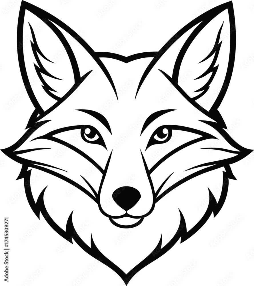 Obraz premium Fox Head Outline Vector Logo Icon, Fox Face Outline Mascot Design Vector