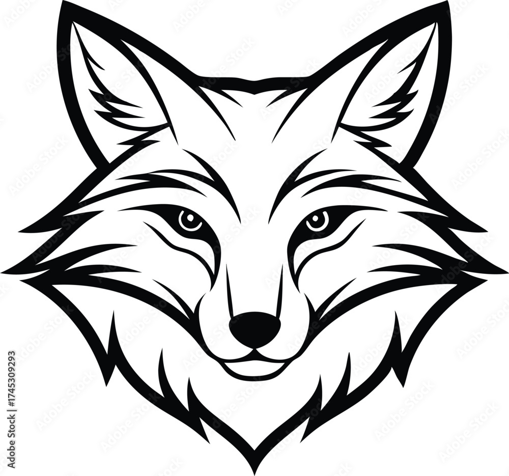 Obraz premium Fox Head Outline Vector Logo Icon, Fox Face Outline Mascot Design Vector